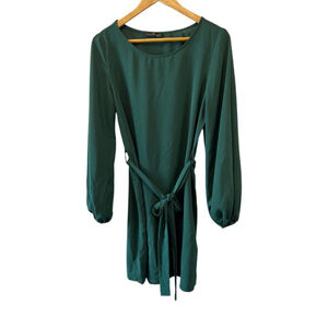 EMERY ROSE Emerald Green Long Sleeve Boat Neck Tie Waist Mid Length Dress M